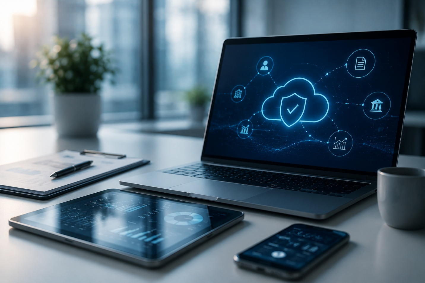 Digital privacy and security tools displayed across connected devices